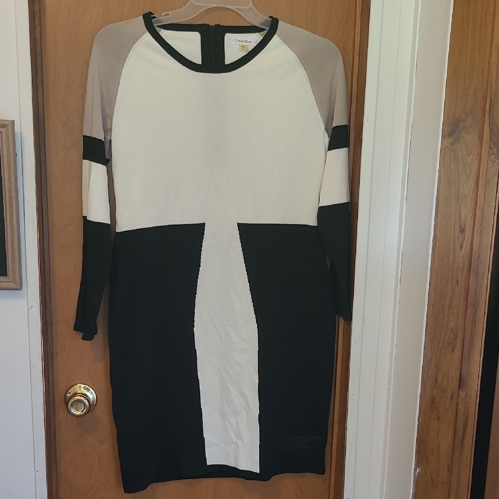 Size M Calvin Klein Colorblock Long Sleeve Dress